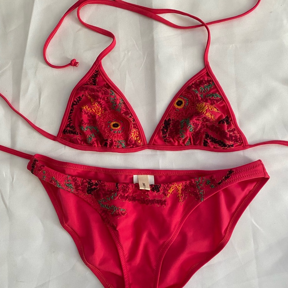 Elegant Red Embroidered Bikini Set